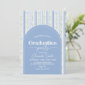 Blue Stripe Floral Arch Graduation Invite Einladung (Stehend Vorderseite)