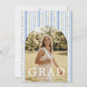 Blue Stripe Floral Arch Graduation Invite Einladung (Rückseite)