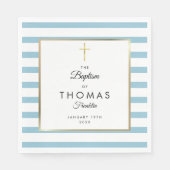 Blue Stripe Gold Cross Taufe Christening Serviette (Vorderseite)