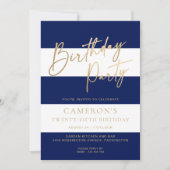 Blue Stripe Gold Geburtstag Einladung (Vorderseite)