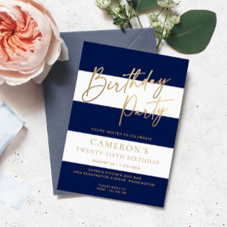 Blue Stripe Gold Geburtstag Einladung