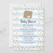 Blue Stripe + Gold Star Boy Baby Shower per E-Mail Einladung (Vorderseite)