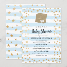 Blue Stripe + Gold Star DROP-IN Kinderdusche Einladung