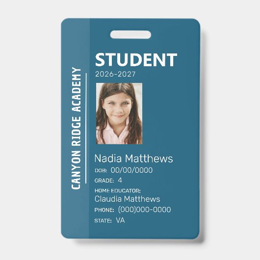 Blue Stripe Homeschool Student ID Badge Ausweis (Front)