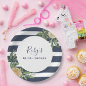 Blue Stripe Lemon Citrus Brautparty Pappteller (Party)