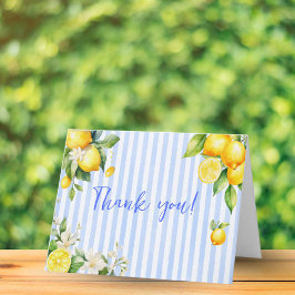 Blue Stripe Lemons Baby Shower Thank You Card Dankeskarte