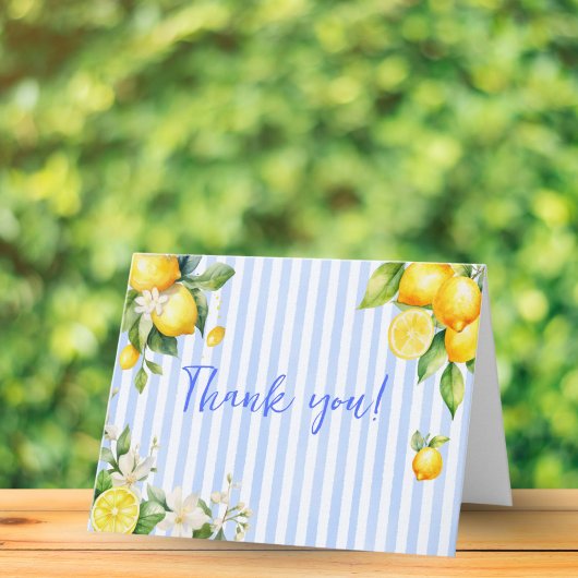 Blue Stripe Lemons Baby Shower Thank You Card Dankeskarte