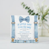 Blue Stripe Little Man Baby Dusche Einladung (Stehend Vorderseite)