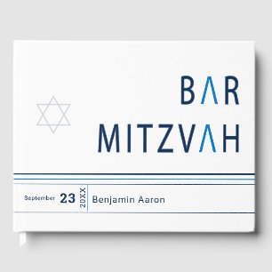 Blue Stripe Modern Bar Mitzvah Gästebuch