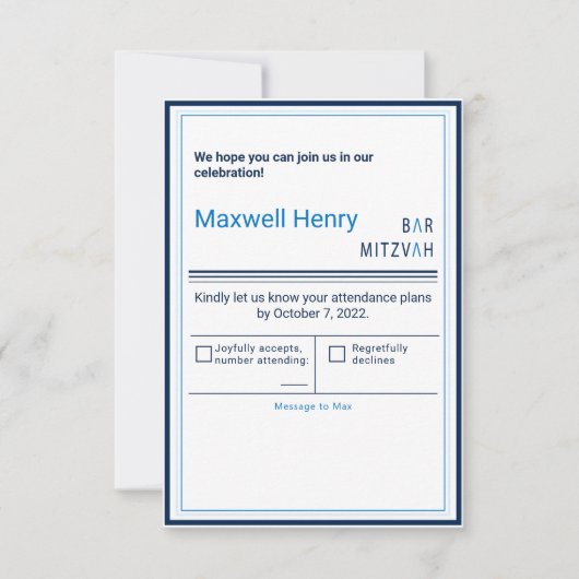 Blue Stripe Modern Bar Mitzvah UAWG RSVP Karte (Vorderseite)