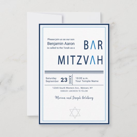 Blue Stripe Moderne Bar Mitzvah Einladung (Vorderseite)