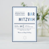 Blue Stripe Moderne Bar Mitzvah Einladung (Stehend Vorderseite)