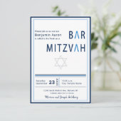 Blue Stripe Moderne Bar Mitzvah Einladung (Stehend Vorderseite)