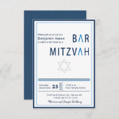 Blue Stripe Moderne Bar Mitzvah Einladung (Vorne/Hinten)