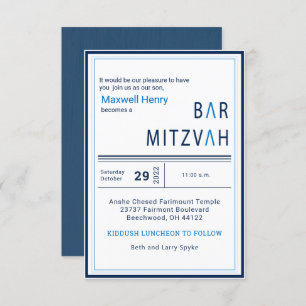 Blue Stripe Moderne Bar Mitzvah Einladung