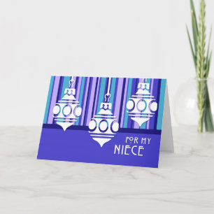 Blue Stripe Ornaments Nichte Merue Weihnachtskarte Feiertagskarte