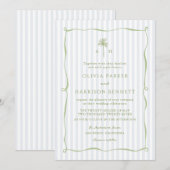 Blue Stripe Palm Tree Tropical Wedding Invitation Einladung (Vorne/Hinten)