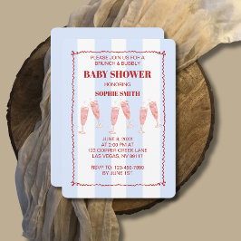 Blue Stripe Red Border Brunch & Bubbly Babydusche Einladung