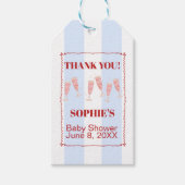 Blue Stripe Red Border Brunch & Bubbly Babydusche Geschenkanhänger (Vorderseite)