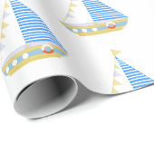 Blue Stripe Sailboat Babydusche Geschenkpapier (Rolleneckpunkt)