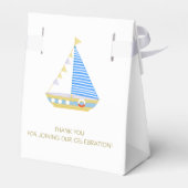 Blue Stripe Sailboat Babydusche Geschenkschachtel (Rückseite)