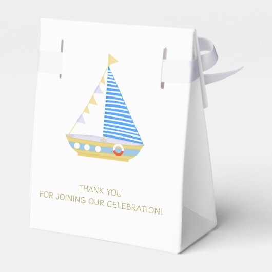 Blue Stripe Sailboat Babydusche Geschenkschachtel (Rückseite)