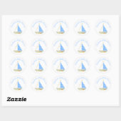Blue Stripe Sailboat Babydusche Runder Aufkleber (Blatt)
