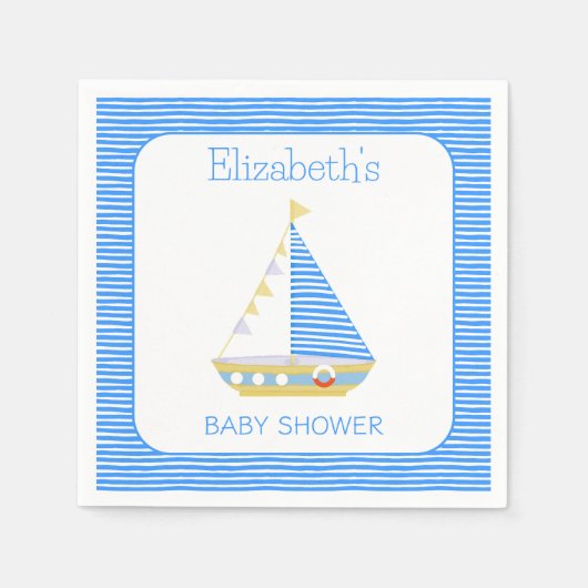 Blue Stripe Sailboat Babydusche Serviette (Vorderseite)