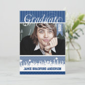 Blue Stripe Senior Picture Class Ankündigung (Stehend Vorderseite)