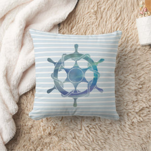 Blue Stripe Ship des Nautical Wheel Kissen