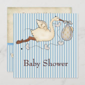 Blue Stripe Stork Baby Boy Dusche Einladung (Vorne/Hinten)