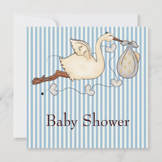 Blue Stripe Stork Baby Boy Dusche Einladung (Vorderseite)