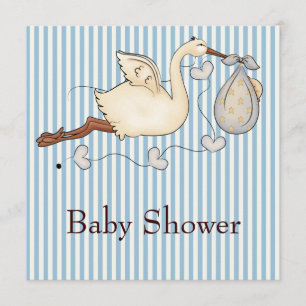 Blue Stripe Stork Baby Boy Dusche Einladung