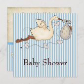 Blue Stripe Stork Baby Boy Dusche Einladung (Vorne/Hinten)