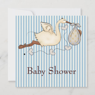 Blue Stripe Stork Baby Boy Dusche Einladung