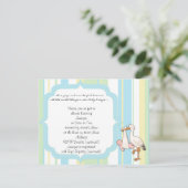 Blue Stripe Stork Babydusche Einladung (Stehend Vorderseite)