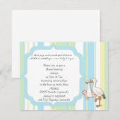 Blue Stripe Stork Babydusche Einladung (Vorne/Hinten)