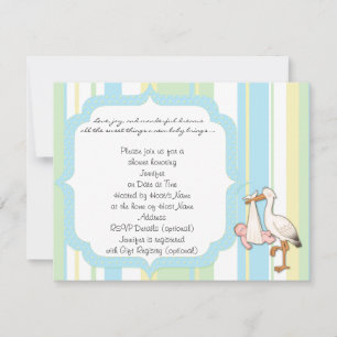 Blue Stripe Stork Babydusche Einladung