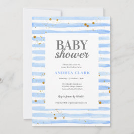 Blue Stripe Watercolor Baby Dusche Einladung