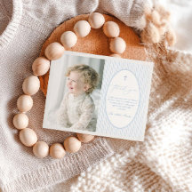 Blue Striped Baptism Flat Thank You Card