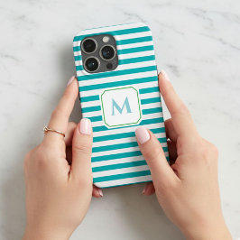 Blue Striped Cell Phone Case with Decorative