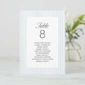 Blue Striped Elegance Class Wedding Seating Charts Einladung (Stehend Vorderseite)