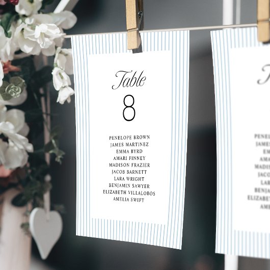 Blue Striped Elegance Class Wedding Seating Charts Einladung