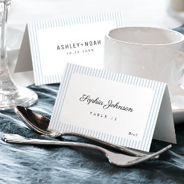 Blue Striped Elegance Classy Foldable Place Card Tischnummer