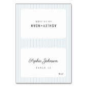 Blue Striped Elegance Classy Foldable Place Card Tischnummer (Vorderseite)