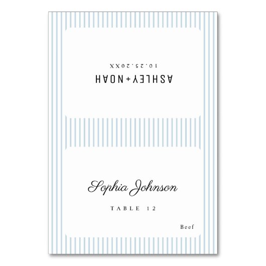 Blue Striped Elegance Classy Foldable Place Card Tischnummer (Vorderseite)