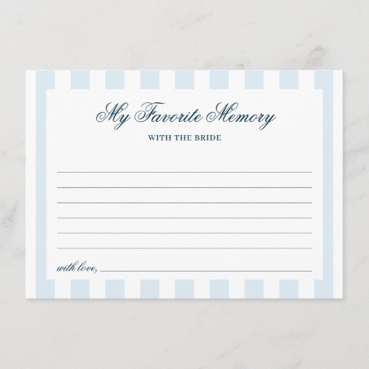 Blue Striped Favorite Memory Bridal Shower Begleitkarte (Vorderseite)