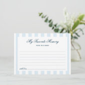 Blue Striped Favorite Memory Bridal Shower Begleitkarte (Stehend Vorderseite)