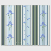 Blue Striped Floral Archive Personalized Wrapping Geschenkpapier (Flach)