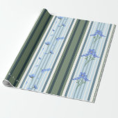 Blue Striped Floral Archive Personalized Wrapping Geschenkpapier (Ungerollt)